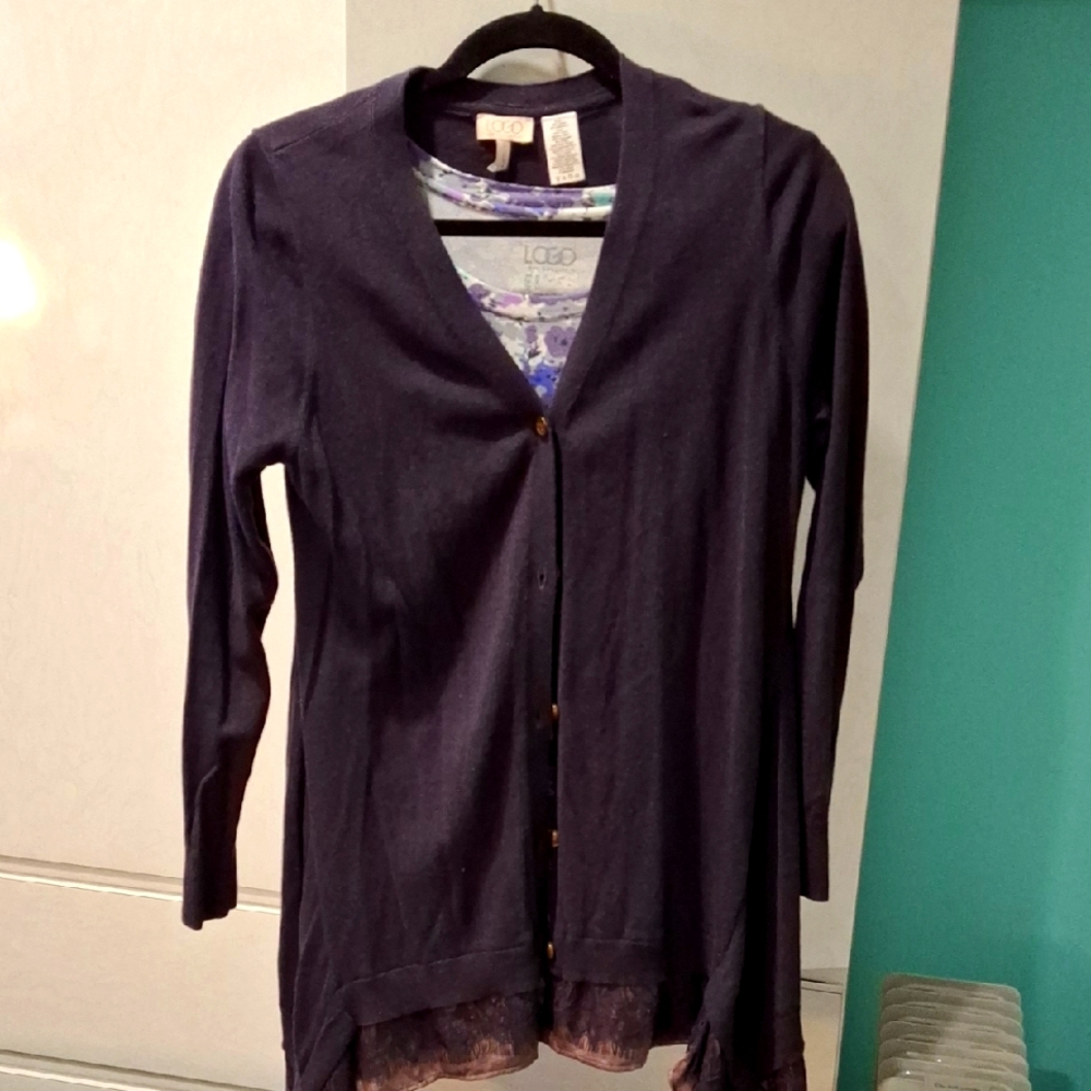 LOGO Purple Cardigan with Lace Trim and Tank.